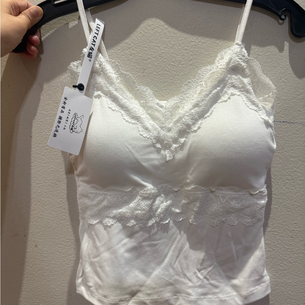 White Lace Trim Camisole Tank Top